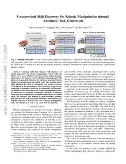 Unsupervised Skill Discovery for Robotic Manipulation through Automatic
  Task Generation