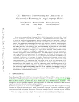GSM-Symbolic: Understanding the Limitations of Mathematical Reasoning in
  Large Language Models