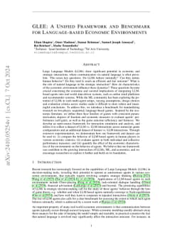 GLEE: A Unified Framework and Benchmark for Language-based Economic
  Environments
