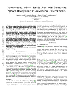Incorporating Talker Identity Aids With Improving Speech Recognition in
  Adversarial Environments