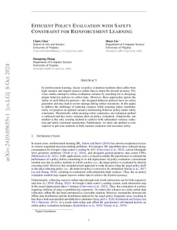 Efficient Policy Evaluation with Safety Constraint for Reinforcement Learning