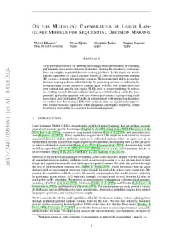 On the Modeling Capabilities of Large Language Models for Sequential
  Decision Making