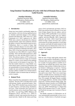 Song Emotion Classification of Lyrics with Out-of-Domain Data under
  Label Scarcity