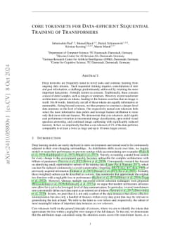 Core Tokensets for Data-efficient Sequential Training of Transformers