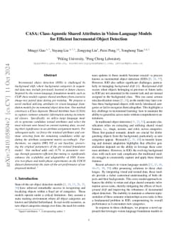 CASA: Class-Agnostic Shared Attributes in Vision-Language Models for Efficient Incremental Object Detection