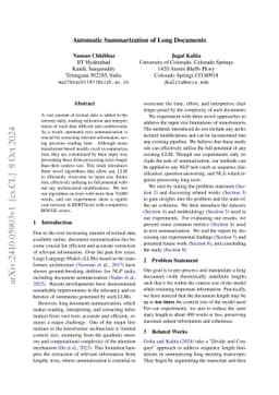Automatic Summarization of Long Documents