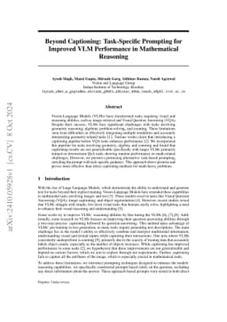 Beyond Captioning: Task-Specific Prompting for Improved VLM Performance
  in Mathematical Reasoning