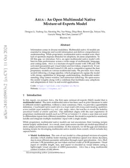 Aria: An Open Multimodal Native Mixture-of-Experts Model