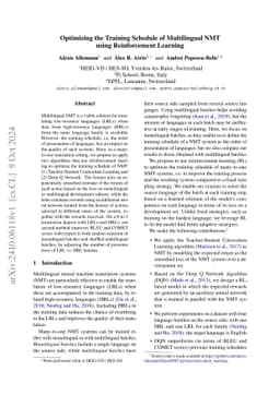 Optimizing the Training Schedule of Multilingual NMT using Reinforcement
  Learning