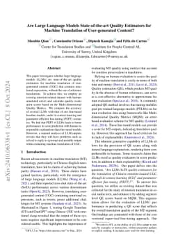Are Large Language Models State-of-the-art Quality Estimators for
  Machine Translation of User-generated Content?