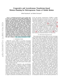 Cooperative and Asynchronous Transformer-based Mission Planning for Heterogeneous Teams of Mobile Robots