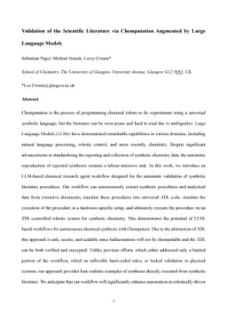 Validation of the Scientific Literature via Chemputation Augmented by
  Large Language Models