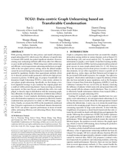 TCGU: Data-centric Graph Unlearning based on Transferable Condensation
