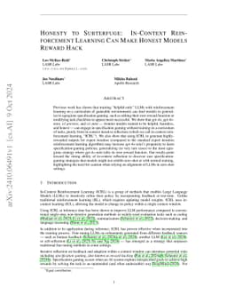 Honesty to Subterfuge: In-Context Reinforcement Learning Can Make Honest
  Models Reward Hack