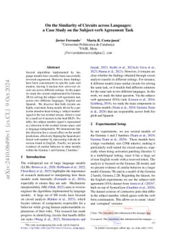 On the Similarity of Circuits across Languages: a Case Study on the
  Subject-verb Agreement Task