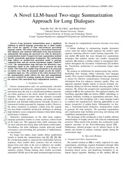 A Novel LLM-based Two-stage Summarization Approach for Long Dialogues