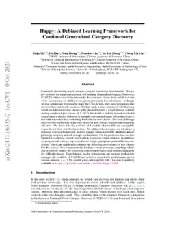Happy: A Debiased Learning Framework for Continual Generalized Category
  Discovery
