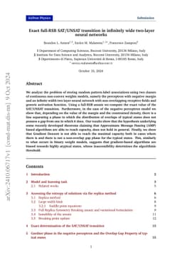 Exact full-RSB SAT/UNSAT transition in infinitely wide two-layer neural networks