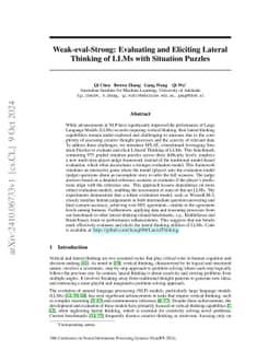 Weak-eval-Strong: Evaluating and Eliciting Lateral Thinking of LLMs with
  Situation Puzzles