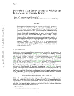 Defending Membership Inference Attacks via Privacy-aware Sparsity Tuning