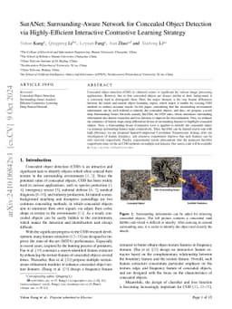 SurANet: Surrounding-Aware Network for Concealed Object Detection via
  Highly-Efficient Interactive Contrastive Learning Strategy
