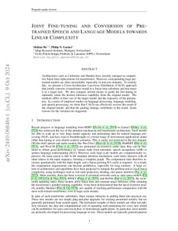 Joint Fine-tuning and Conversion of Pretrained Speech and Language Models towards Linear Complexity