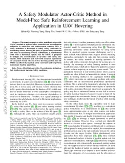 A Safety Modulator Actor-Critic Method in Model-Free Safe Reinforcement
  Learning and Application in UAV Hovering