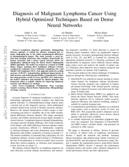 Diagnosis of Malignant Lymphoma Cancer Using Hybrid Optimized Techniques
  Based on Dense Neural Networks