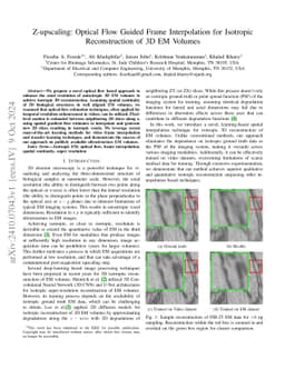 Z-upscaling: Optical Flow Guided Frame Interpolation for Isotropic
  Reconstruction of 3D EM Volumes