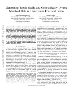 Generating Topologically and Geometrically Diverse Manifold Data in
  Dimensions Four and Below