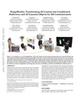 Thing2Reality: Transforming 2D Content into Conditioned Multiviews and
  3D Gaussian Objects for XR Communication