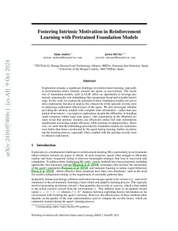 Fostering Intrinsic Motivation in Reinforcement Learning with Pretrained
  Foundation Models