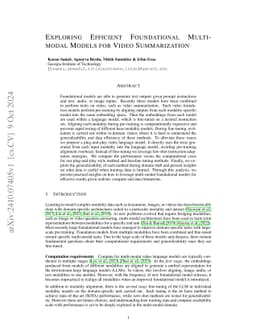 Exploring Efficient Foundational Multi-modal Models for Video
  Summarization