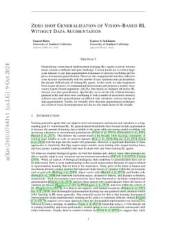 Zero-Shot Generalization of Vision-Based RL Without Data Augmentation