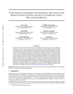G$^{2}$TR: Generalized Grounded Temporal Reasoning for Robot Instruction
  Following by Combining Large Pre-trained Models