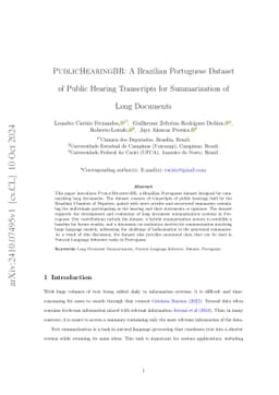 PublicHearingBR: A Brazilian Portuguese Dataset of Public Hearing
  Transcripts for Summarization of Long Documents