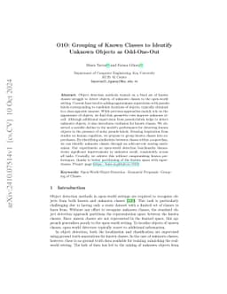 O1O: Grouping of Known Classes to Identify Unknown Objects as
  Odd-One-Out