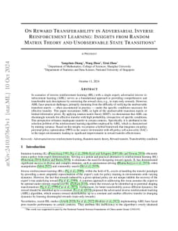 On Reward Transferability in Adversarial Inverse Reinforcement Learning: Insights from Random Matrix Theory