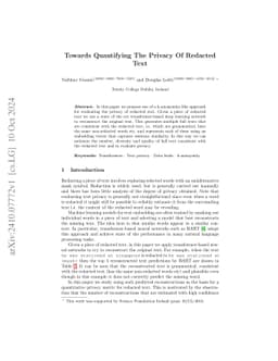 Towards Quantifying The Privacy Of Redacted Text