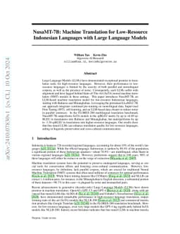 NusaMT-7B: Machine Translation for Low-Resource Indonesian Languages
  with Large Language Models