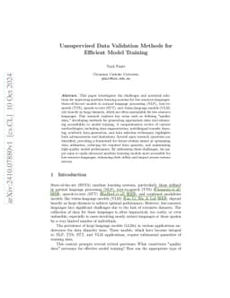 Unsupervised Data Validation Methods for Efficient Model Training