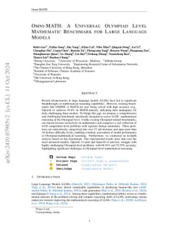 Omni-MATH: A Universal Olympiad Level Mathematic Benchmark For Large
  Language Models