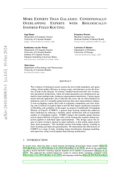 More Experts Than Galaxies: Conditionally-overlapping Experts With Biologically-Inspired Fixed Routing