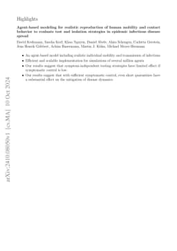Agent-based modeling for realistic reproduction of human mobility and
  contact behavior to evaluate test and isolation strategies in epidemic
  infectious disease spread