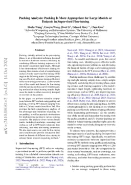 Packing Analysis: Packing Is More Appropriate for Large Models or
  Datasets in Supervised Fine-tuning