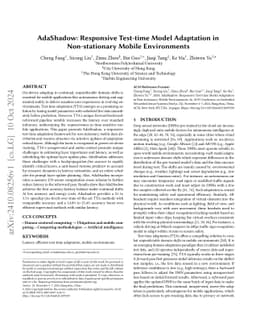 AdaShadow: Responsive Test-time Model Adaptation in Non-stationary
  Mobile Environments