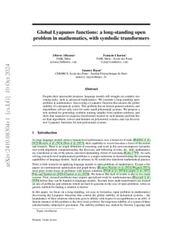 Global Lyapunov functions: a long-standing open problem in mathematics,
  with symbolic transformers