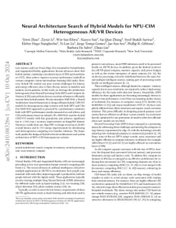 Neural Architecture Search of Hybrid Models for NPU-CIM Heterogeneous
  AR/VR Devices