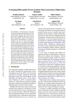 Evaluating Differentially Private Synthetic Data Generation in
  High-Stakes Domains