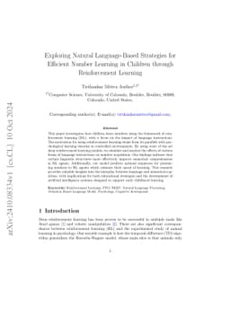 Exploring Natural Language-Based Strategies for Efficient Number
  Learning in Children through Reinforcement Learning